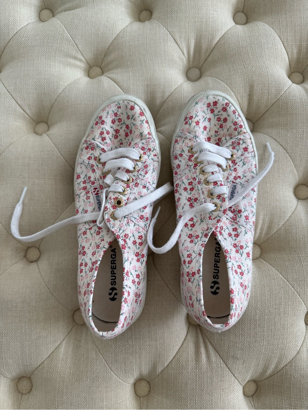 Superga White Canvas Sneakers with Pink Floral Pattern
